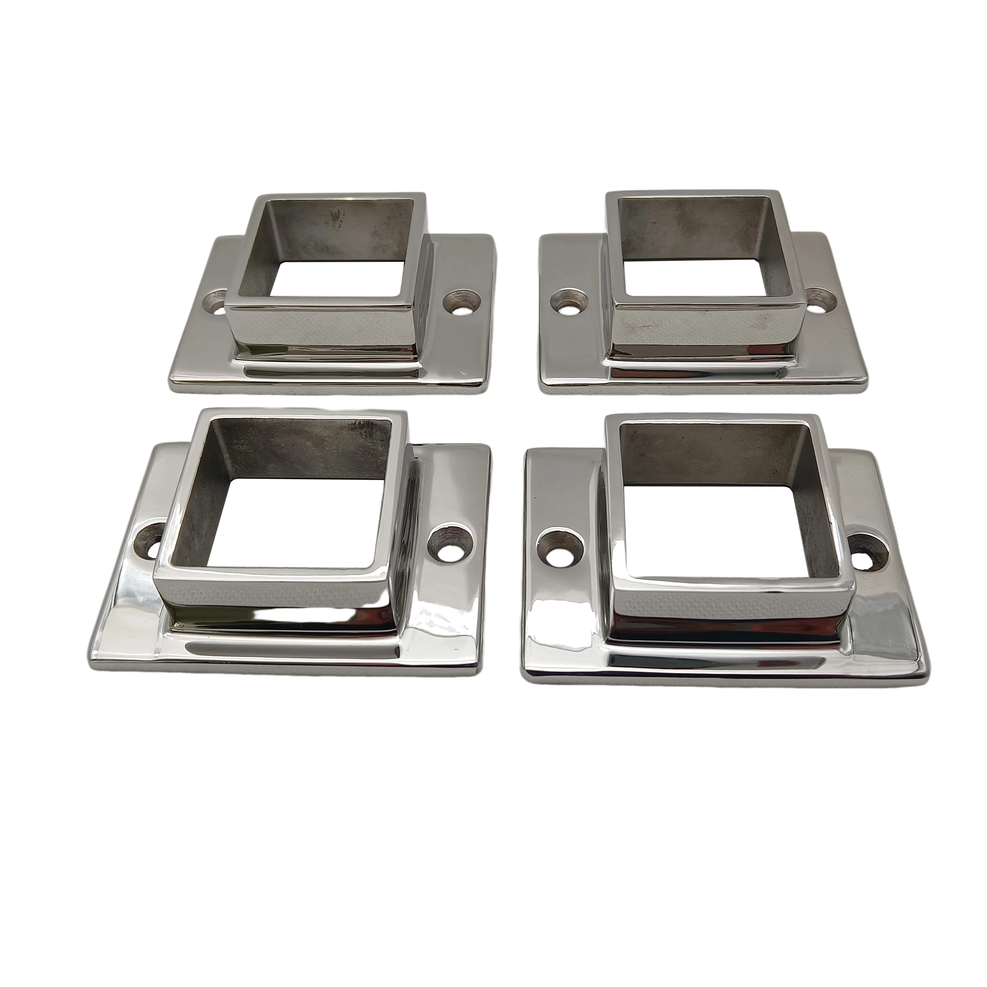 

4 PCS 50.8mm Mirror Polished Square Tube Flange 316 Stainless Steel Oblong Handrail Base