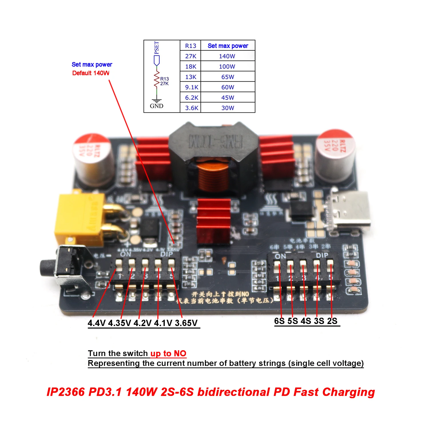 Módulo Carregador/Descarregador BMS Bidirecional PD3.1 140W 2S-6S para Baterias de Lítio Li-ion LiFePO4 3S 4S 5S com Carregamento Rápido e Power Bank