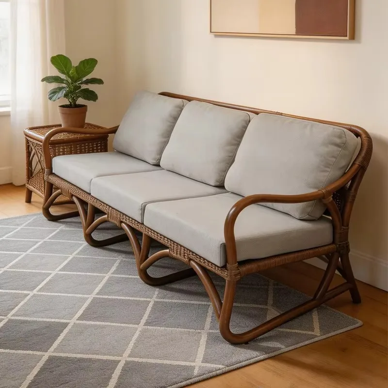 SA-22 Rattan Sofa Three-person Wabi-sabi Single-person Living Room B & B Hotel Indoor Rattan Sofa