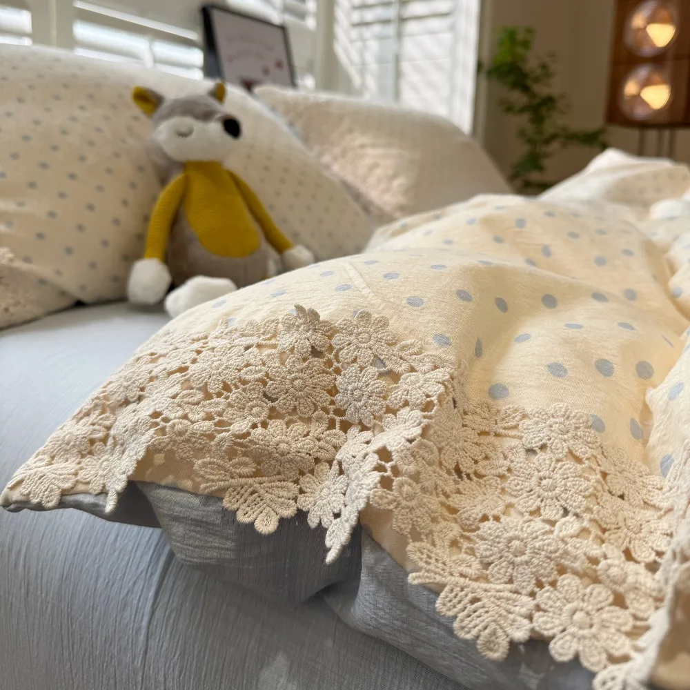 French Style Lace Cotton Four-piece Set Naked Sleeping Flat/Fitted Bed Sheet Quilt Cover Pillowcase Bedding Set