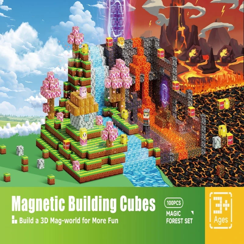 

100Pcs Magnetic Building Blocks for Kids Creative STEM Learning Toys Mine World Cube Magnet World Set for Boy Girl Kid