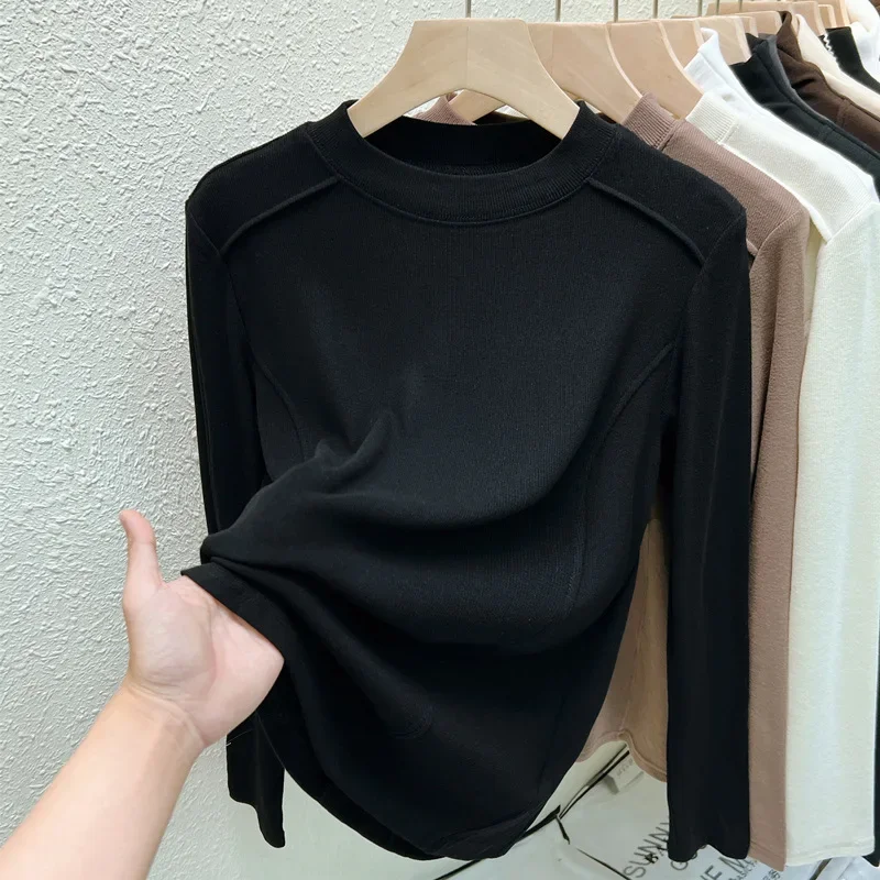 Thin Velvet T-shirt Base Shirt Women\'s New Autumn Winter Thin Thread Long Sleeve Top Shirt Y2k Top