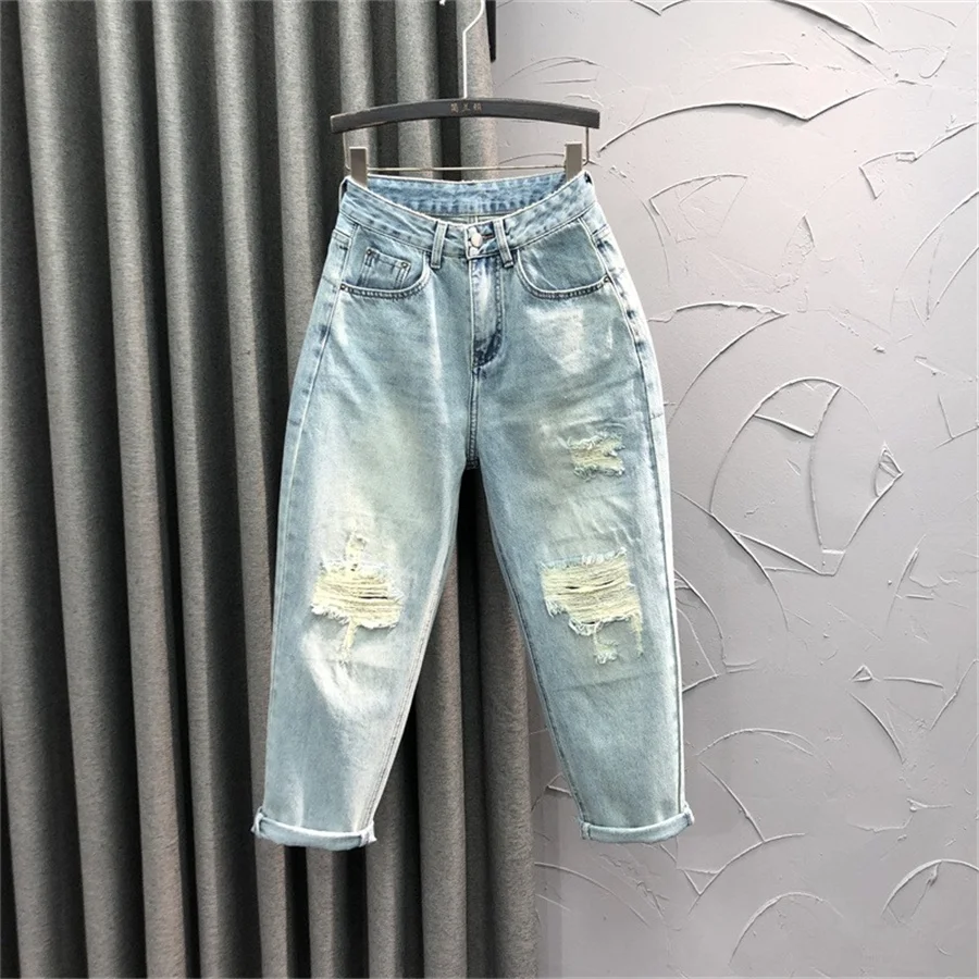 

Light Wa Denim Harlan Pants Women's Spring Autumn High Waist Loose Versatile Slimming Nine Point Dad Jeans Trendy
