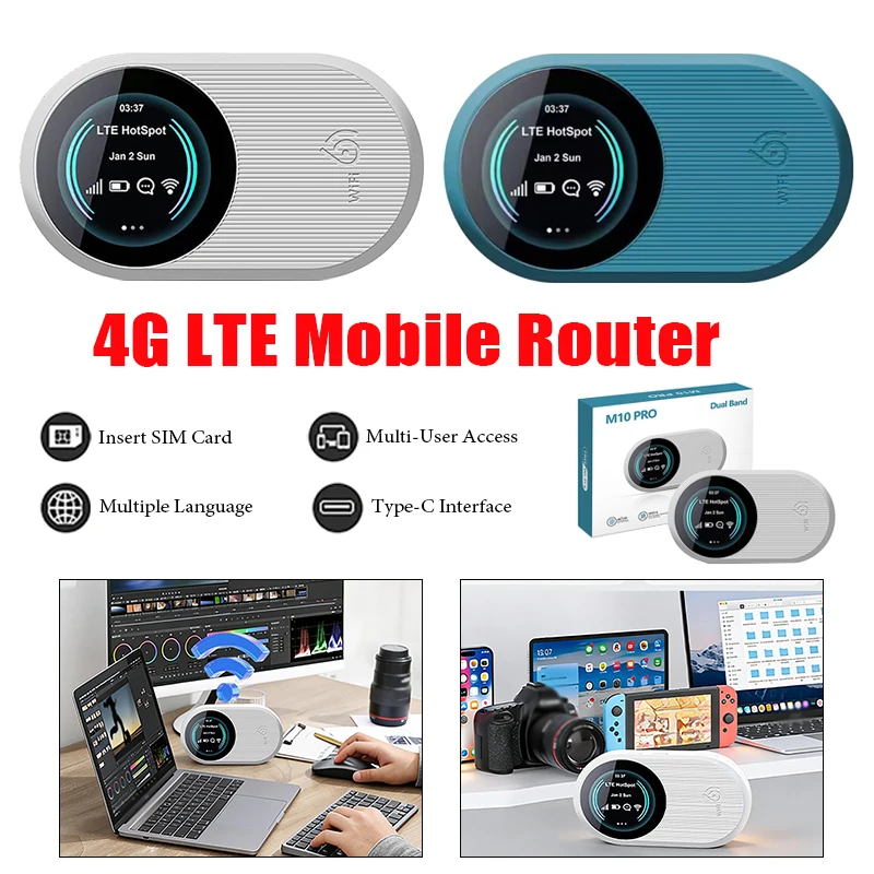 

4G Wireless Wifi Router with 2-inch High Definition Color Screen Type-C 3000Mah Battery Portable 4G LTE Mobile Router for Travel