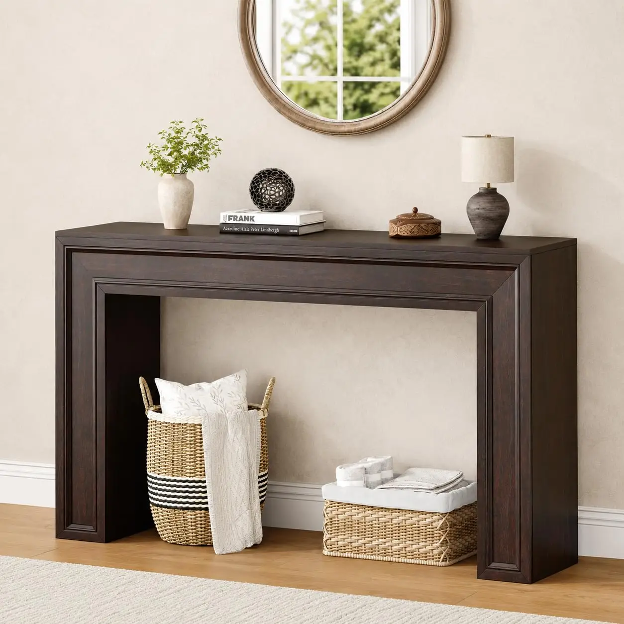 55 Inch Behind Sofa Console Table for Hallway Living Room, Cherry | Farmhouse Style, Sturdy Frame, Spacious, Customized