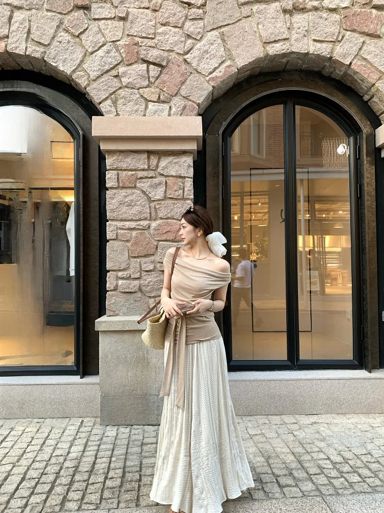 

Текстурированная юбка с эластичным поясом, утягивающая, элитная, длинная, женская, новая, повседневная, однотонная, А-силуэт, из полиэфирного волокна