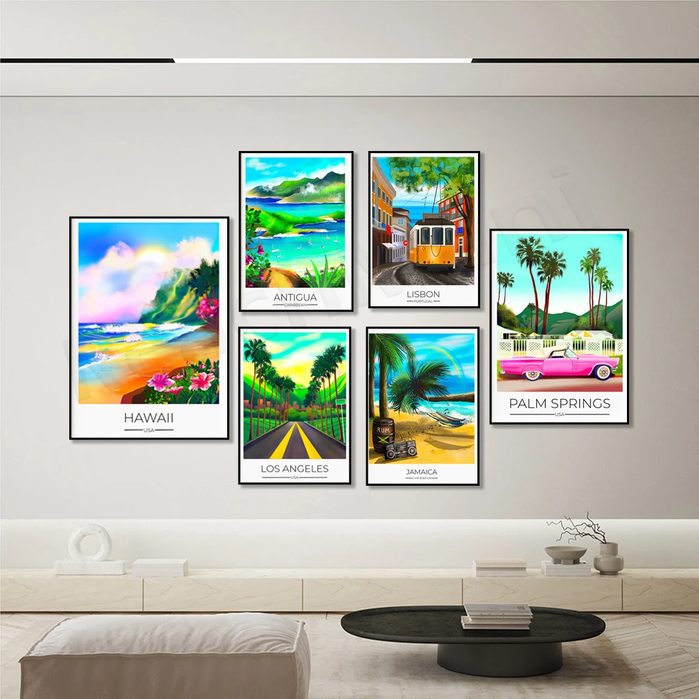 Jamaica, Mauritius Indian Ocean, Venice, California, Lisbon, Los Angeles, Maui, New Zealand, Antigua Caribbean Travel Poster