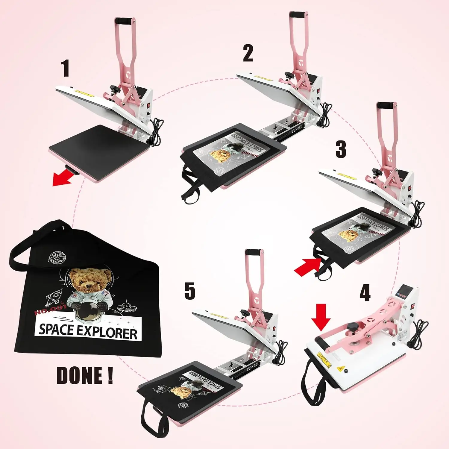 Heat Press Machine, Slide Out Industrial Quality T-Shirt Heat Transfer Machine Pink