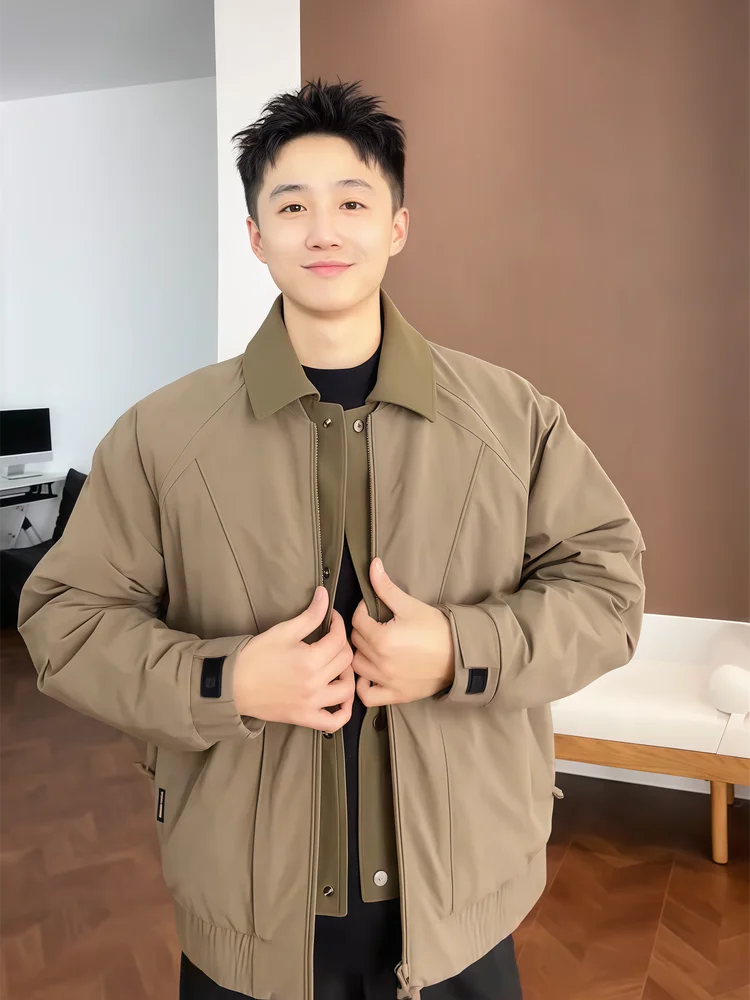 

Men's Faionable Thiened Cotton Jaet Stand Collar Patchwork Winter Coat Windproof Warm Workwear Sle Zipper Closure Lon...