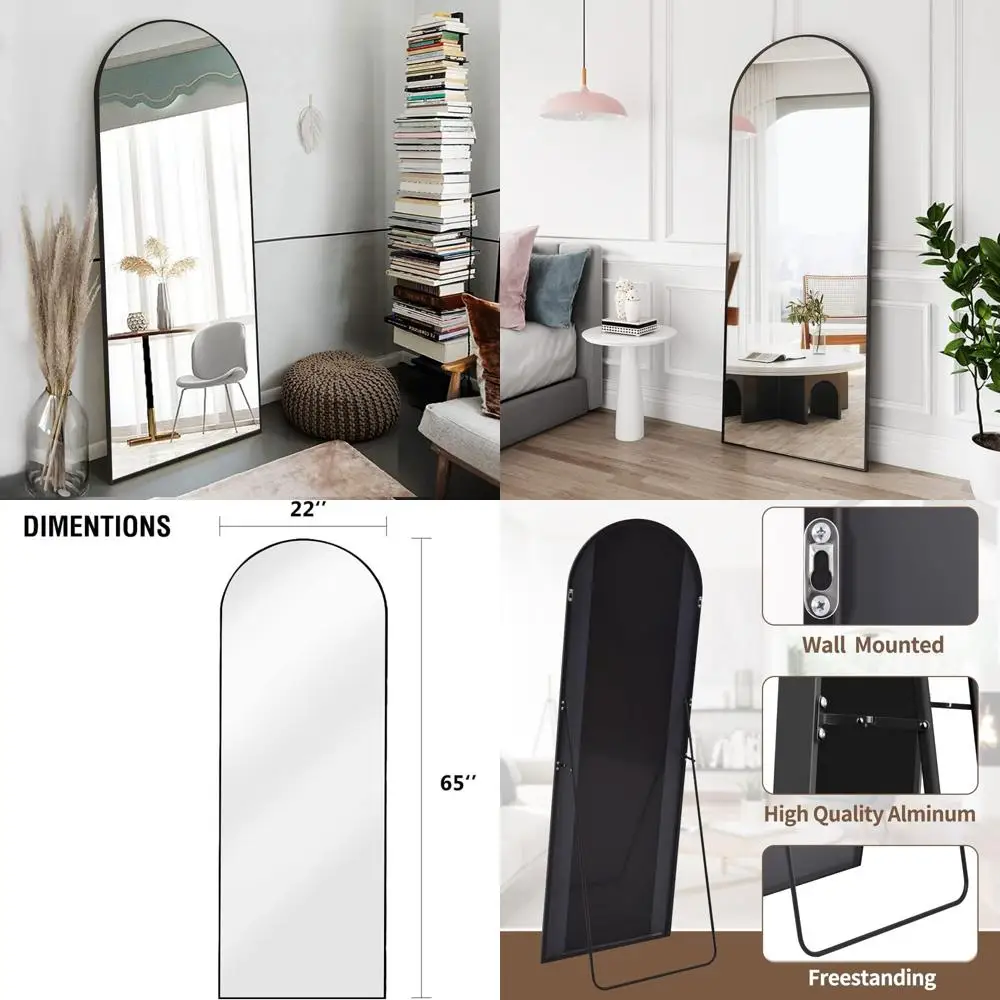 

Arched Full Body Mirror 65x22, Wall Mounted, Hanging or Leaning, Bedroom Living Room, Modern Design