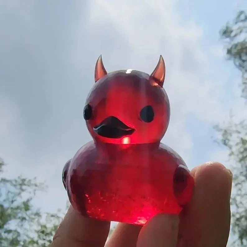 

Evil Red Duck Statue - Transparent Resin Garden Decor, Demonic Style Home Ornament