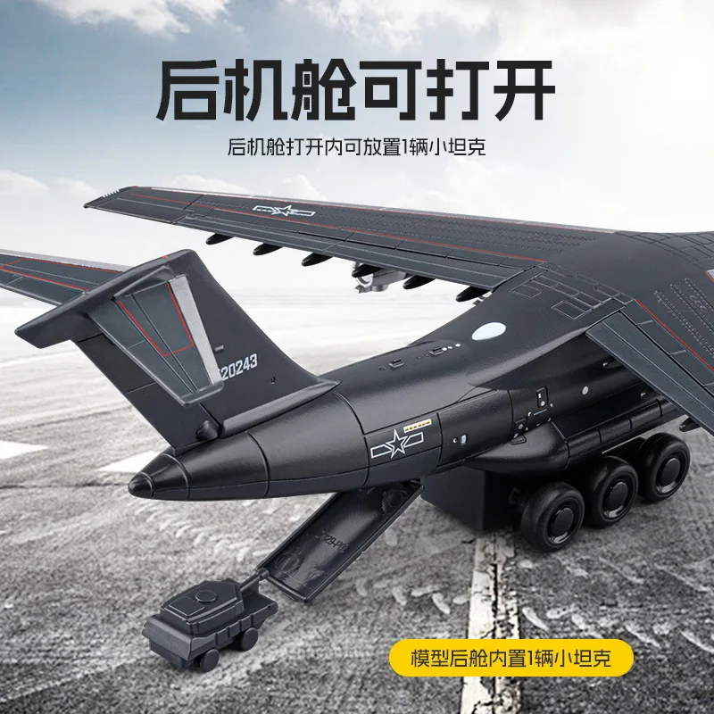 Scala 1:180 Grande Y-20 Modello di aereo da trasporto Giocattolo Musica Luce Tirare indietro Resistente Aerei da combattimento Modelli militari Ornamenti