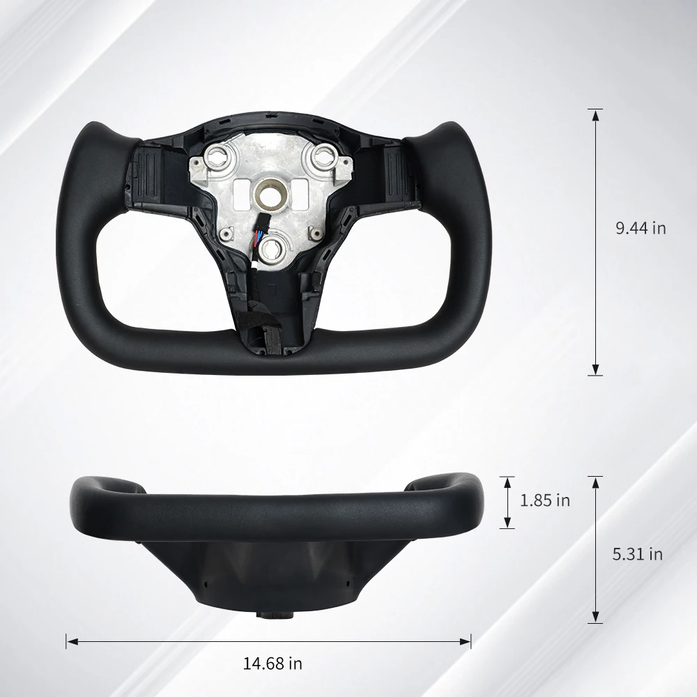 Yoke Racing Steering Wheel, Black Microfiber Leather without Front Trim for Tesla Model 3/Y 2017-2023 With Heating Function