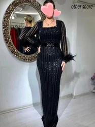 Other Shore Elegant Vintage Sexy Black Feathers Sequins Beading Customize Formal Occasion Prom Dress Evening Party Gowns