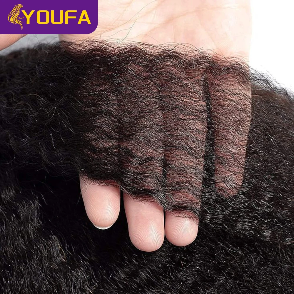 YOUFA Kinky Straight Lace Closure With Baby Hair 100% Human Hair Closures Bouncy Coarse Yaki 4x4 Lace Closure For Black Women