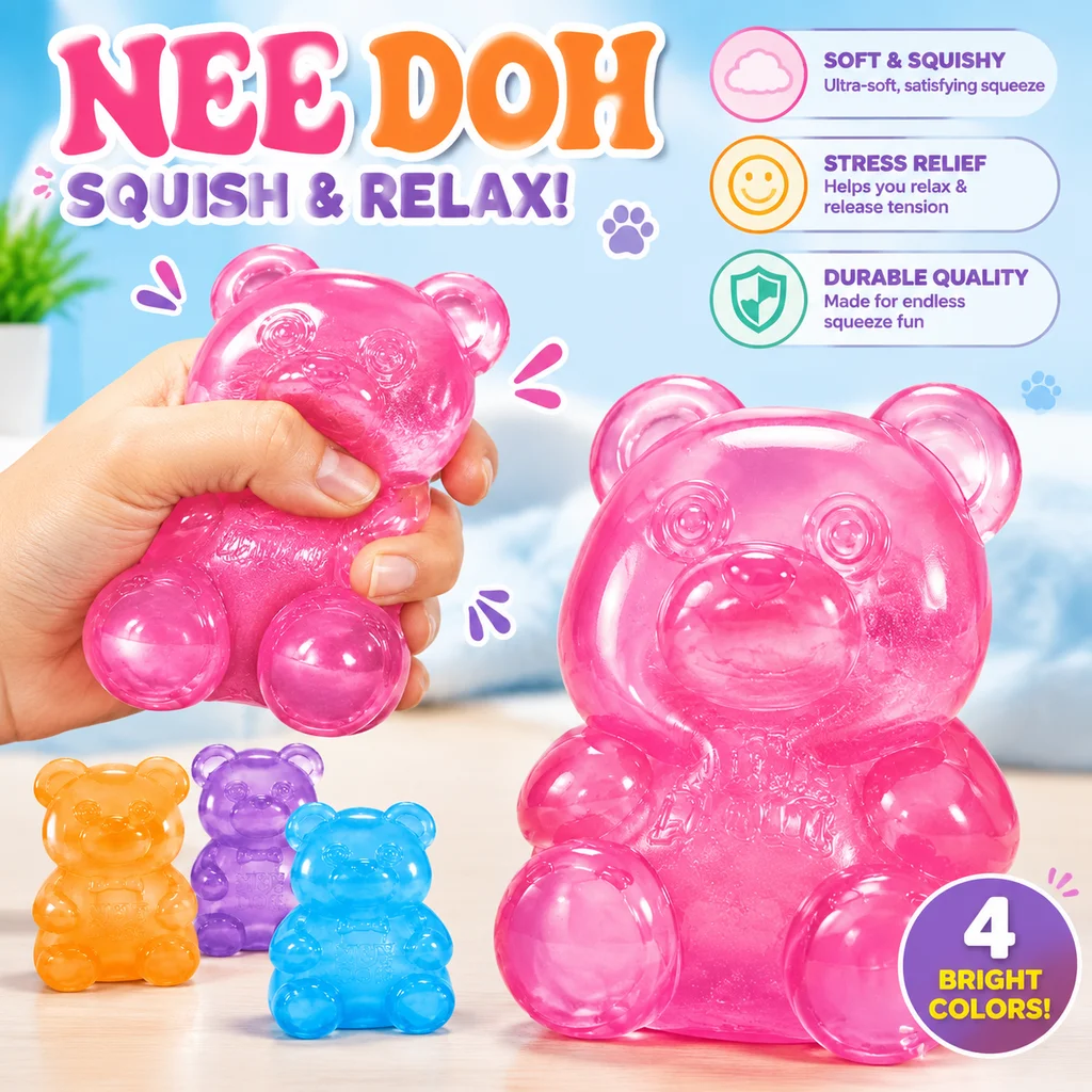 Jelly Gummy Bear Squishy Fidget Sensory Toy Cute Transparent TPR Stretch Squeeze Vent Needoh ADHD Anti Anxiety Stress Relief