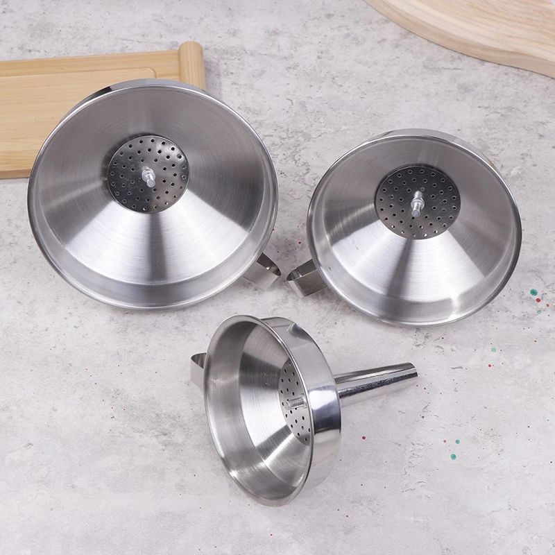 1PC Home 304 Thickened Stainless Steel Funnel With Detachable Filter Wide Mouth Funnels For Canning Kitchen Oil Leakage Filter image 6
