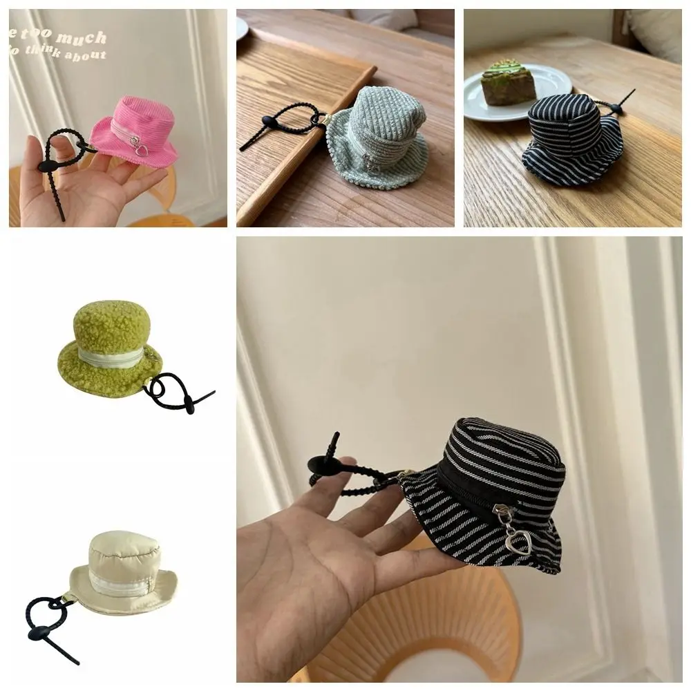 Creative Corduroy Mini Bucket Hat Coin Purse Bag Pendant Coin Bag Small Wallet with Keychain Korean Style Mini Storage Bag Girl