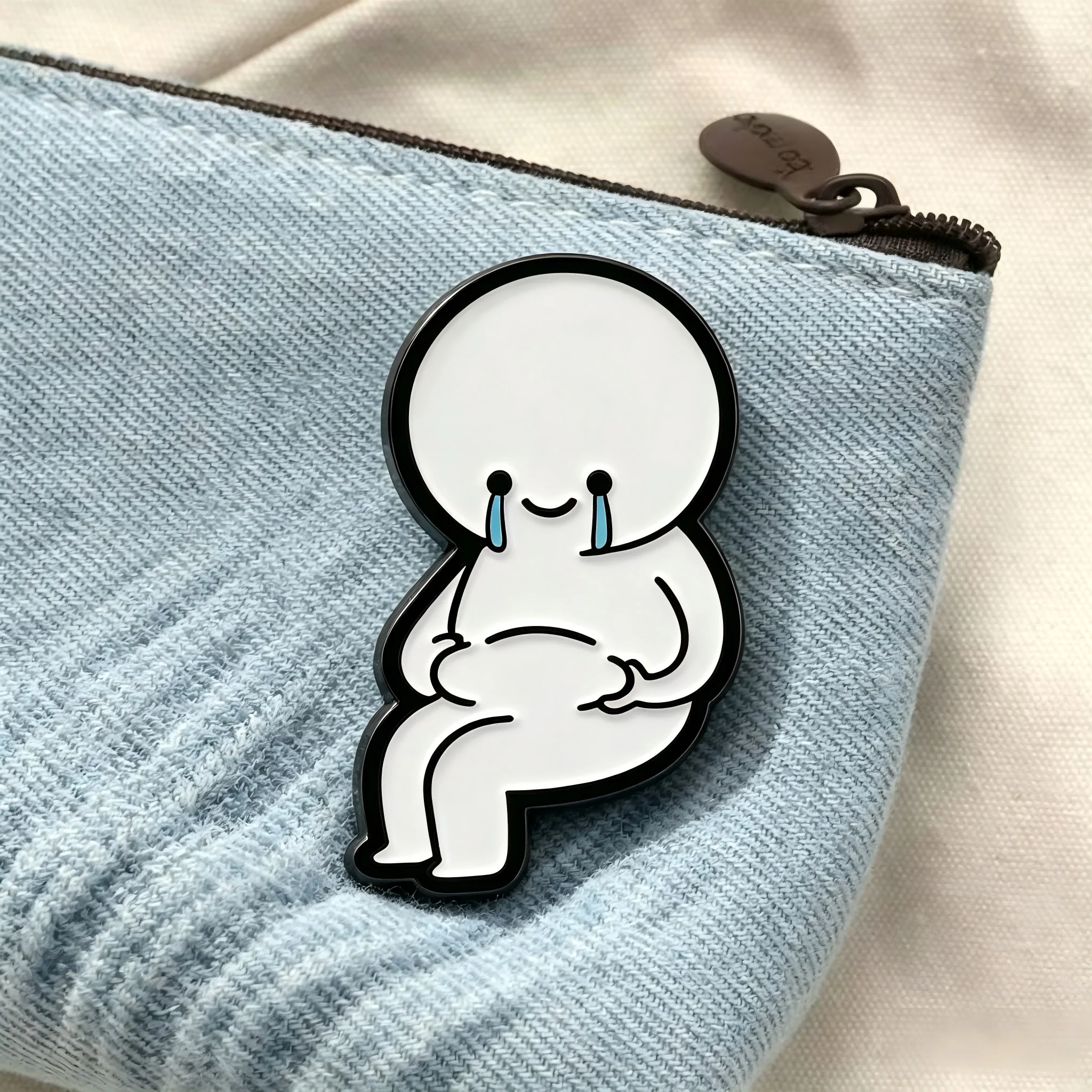 Smiling Crying Doodle Figure Enamel Pin White Line Art Brooch Badge For Denim Jackets Accessory Metal Pins Gift For Friend