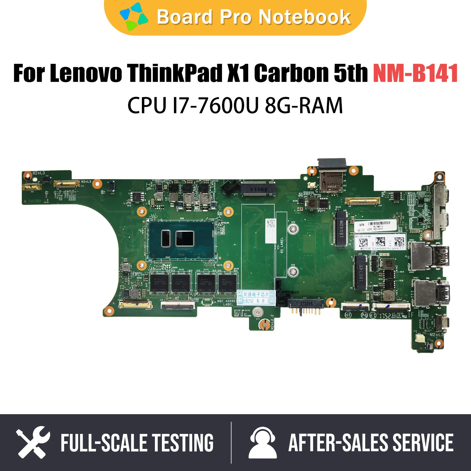 NM-B141 Mainboard For Lenovo Thinkpad X1 Carbon Laptop Motherboard FRU 01AY073 01AY066 01AY064 With I7-7600U 8G-RAM