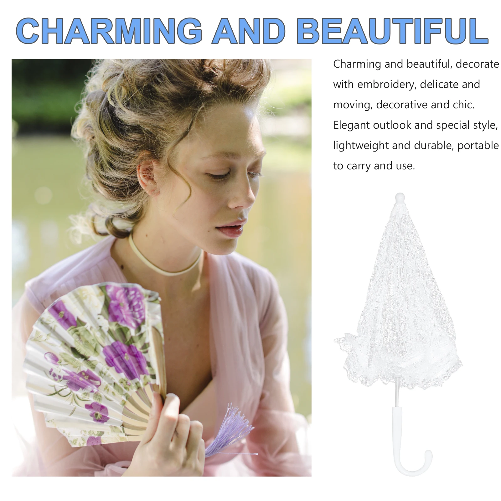 

Photography Prop Umbrella Lace Flower Wedding Decor White Parasol Dance Bridal Bride