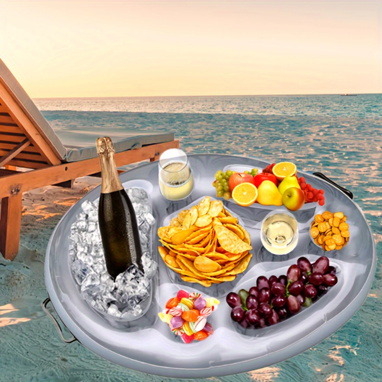 

1pc Pool Party Floating Tray - Inflatable Water Cup Holder, Fruit Bowl, Mobile Phone Holder, and Ice - Durable PVC Constructio