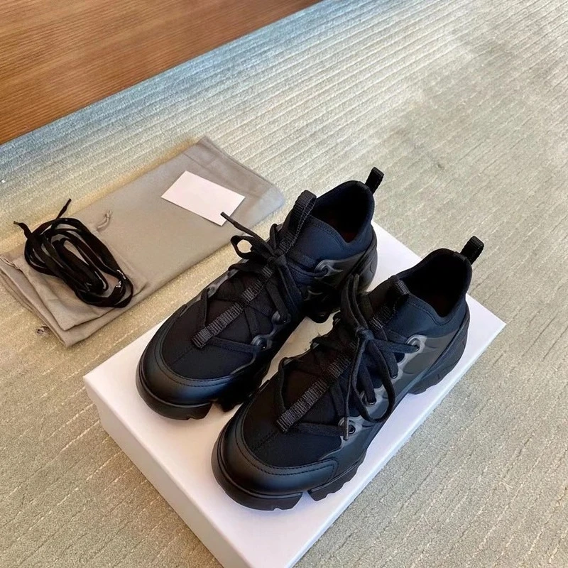 

2026 New D-style Multi Color Dad Shoes Women Genuine Leather Round Toe Lace Up Platform Height Increasing Casual Sports Sneakers