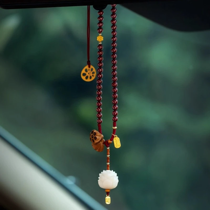 

Natural Cinnabar Hanging Jewelry Beads Bodhi Lotus Car Pendant High-end Women's Car New Model