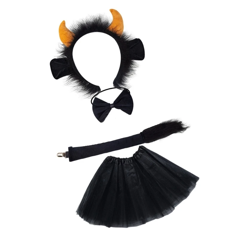 652F Accessori per costumi bestiame per cosplay per bambini adulti Costumi mucca con fascia per bovini pelosi