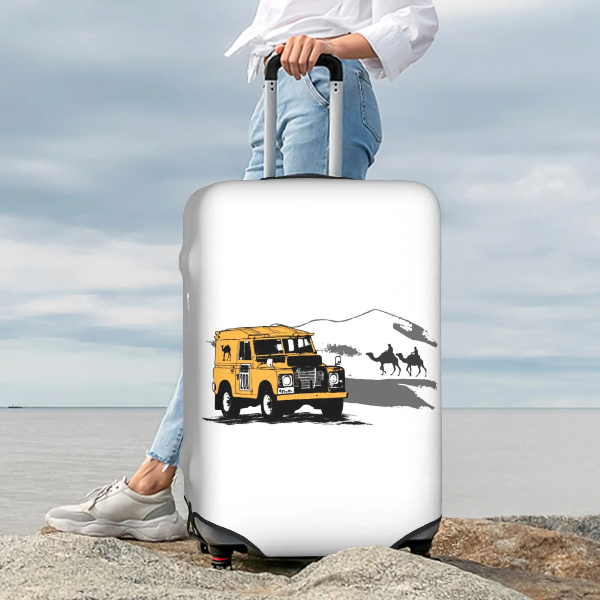 Custom Yellow Car Desert Trophy Travel Luggage Cover Elastic  Suitcase Cover Protector Fit 18-32 Inch