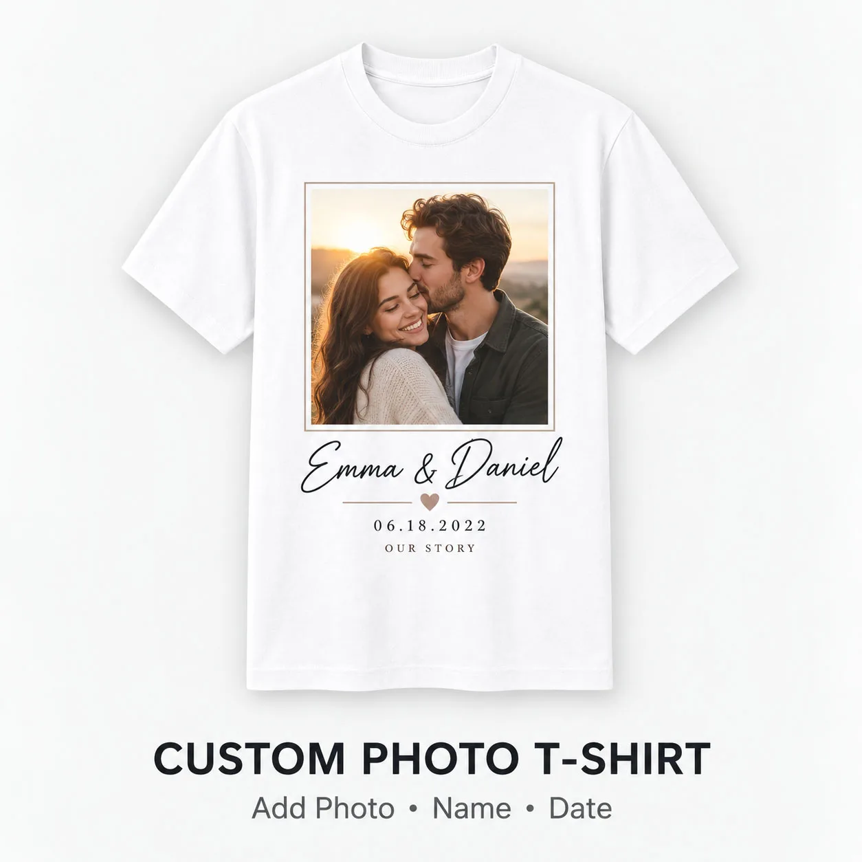 Custom Photo T Shirt Personalized Name Date Text Tee for Men Women Anniversary Family Memory Gift Christmas New Year Party Top