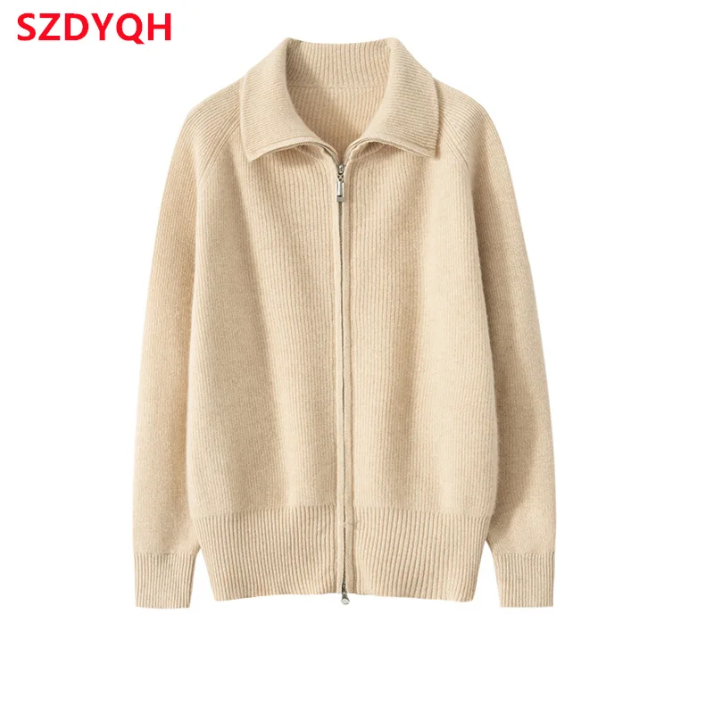 2023 Hot Sale 100% Cashmere Cardigan Women Coat Autumn Winter Warm Jacket Long Sleeve Soft Sweater Female Knitwear Outwear