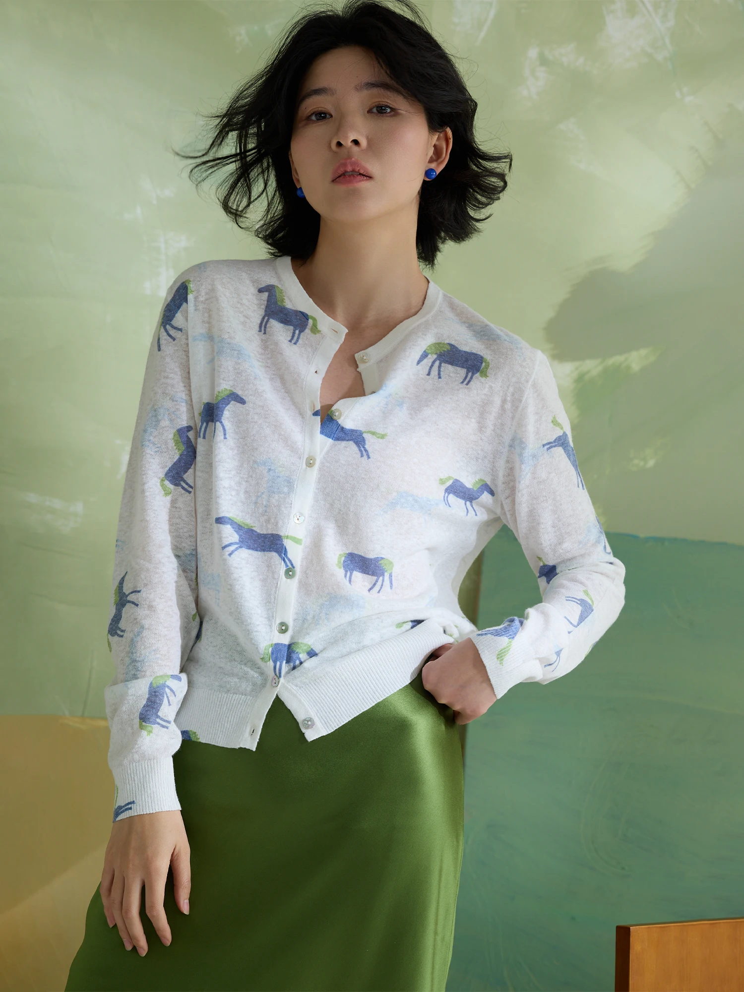 

Wethee Simple Refreshing Spring Summer Light Long Sleeve Knitted Sunscreen Air Conditioning Cardigan Soft Linen Cotton Blend