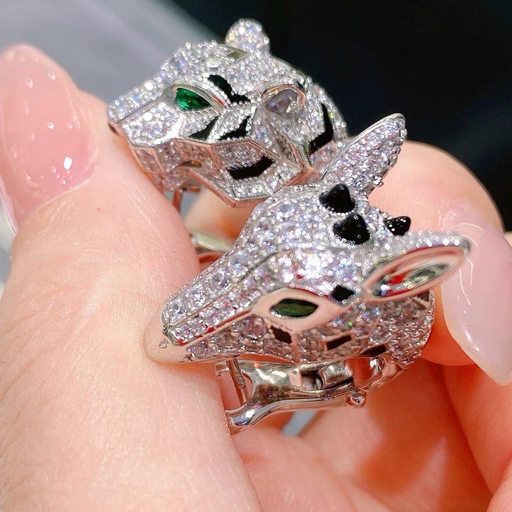 Top Luxury Sterling Silver Ear Clips for Women Or Men Black Spot Giraffe Panther Silver Earrings Argent 925 Leopard Jewelry