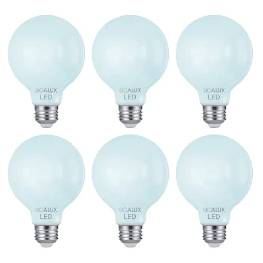 G25 LED Globe Light Bulb, Dimmable Vanity Light Bulb 60W Equivalent, E26 LED Filament Frosted Glass Bulb 5000K Daylight, Round