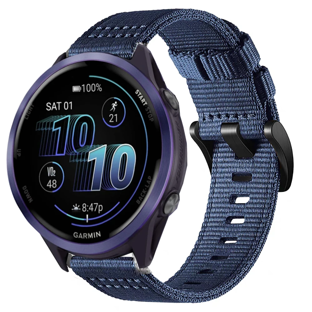 Vivoactive 4、Forerunner 570、47MM、265、255、Music 965、745、Venu 2、3対応 キャンバス製腕時計ストラップ/バンド 22mm