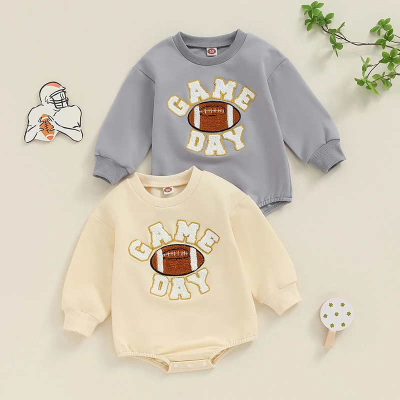 2024-05-06 Lioraitiin Baby Fall Bodysuit Letter Football Embroidery Long Sleeves Round Neck Jumpsuit for Girls and Boys