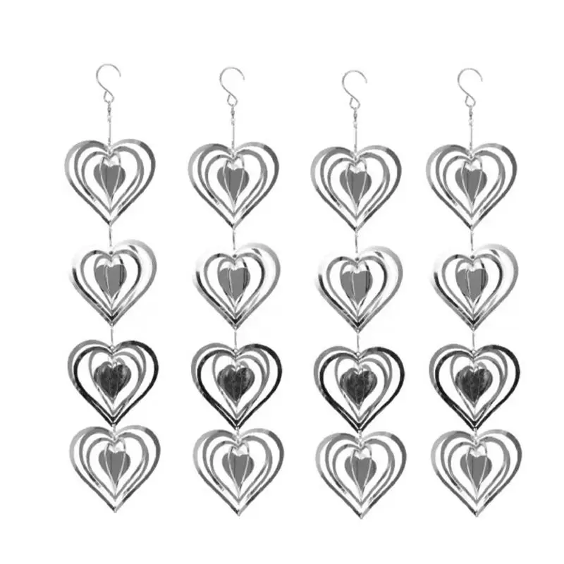 A84X-4PCS Heart Bird Scare Reflective Double-Sided Bird Reflectors, Sparkly Metal Wind Spinner Indoor Outdoor Garden Decor