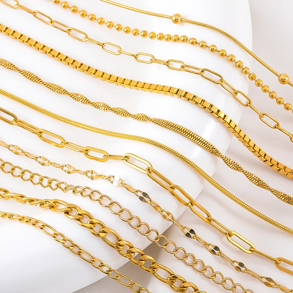 

1Meter Stainless Steel Gold Plated Beaded Chains DIY Chain for Needlework Trend Necklace Bracelet Jewelry Making Supplie No Fade