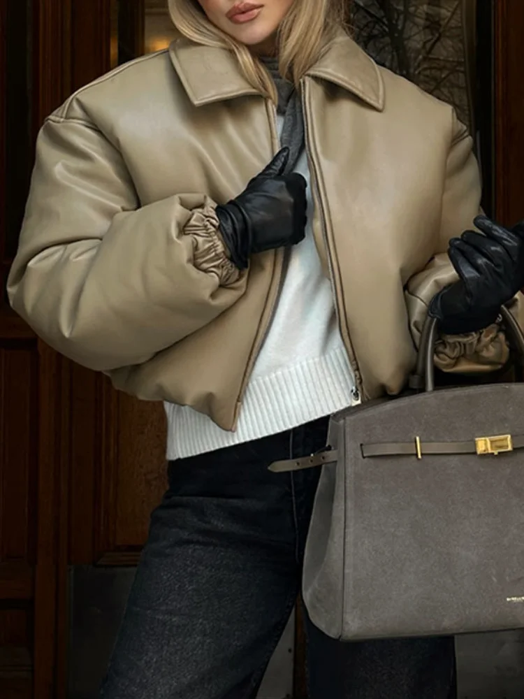 

Женское шикарное короткое теплое пальто большого размера из искусственной кожи, крутые куртки на молнии с длинными рукавами и лацканами, уличное пальто в стиле ретро