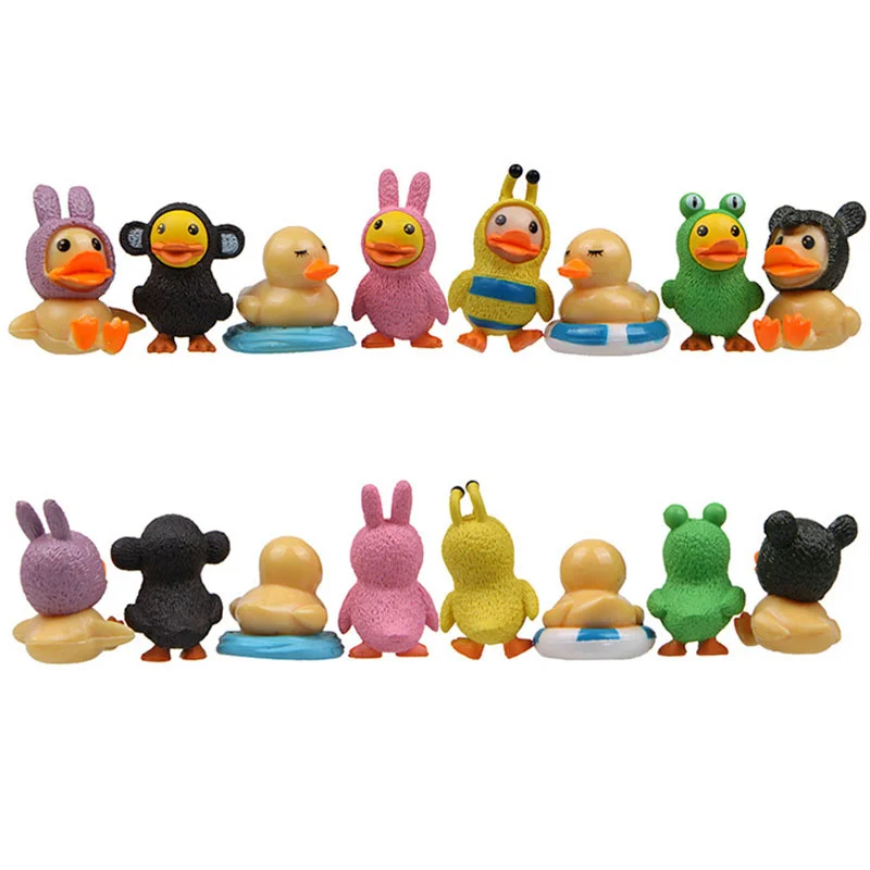 8pcs Water Play Duck Figurines  Miniature Swimming and Playing Duck Ornament Fairy Garden Dollhouse Micro Landscape Decor