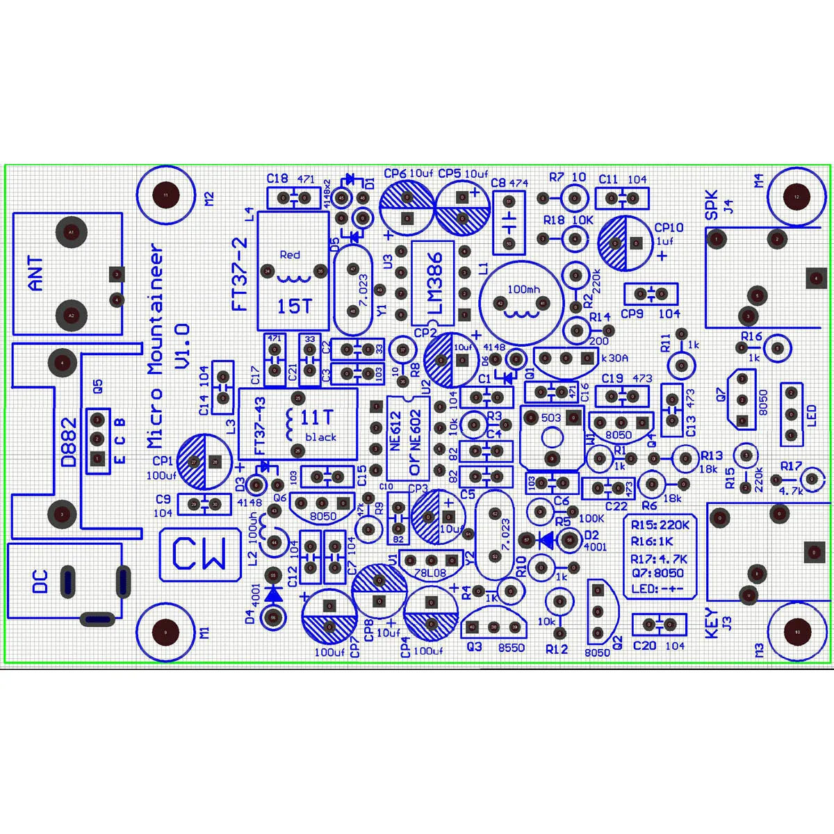 CW 7.023MHZ Shortwave Transceiver Micro Mountaineer transmitter receiver kits Climber