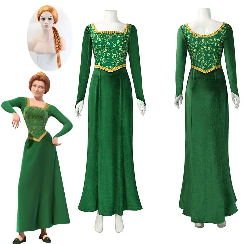 SN60 Movie Princess Fiona Cosplay Costume Dress Outfit Women Cartoon Green Square Collar Long Dress For Ladies Halloween Carn1 &
