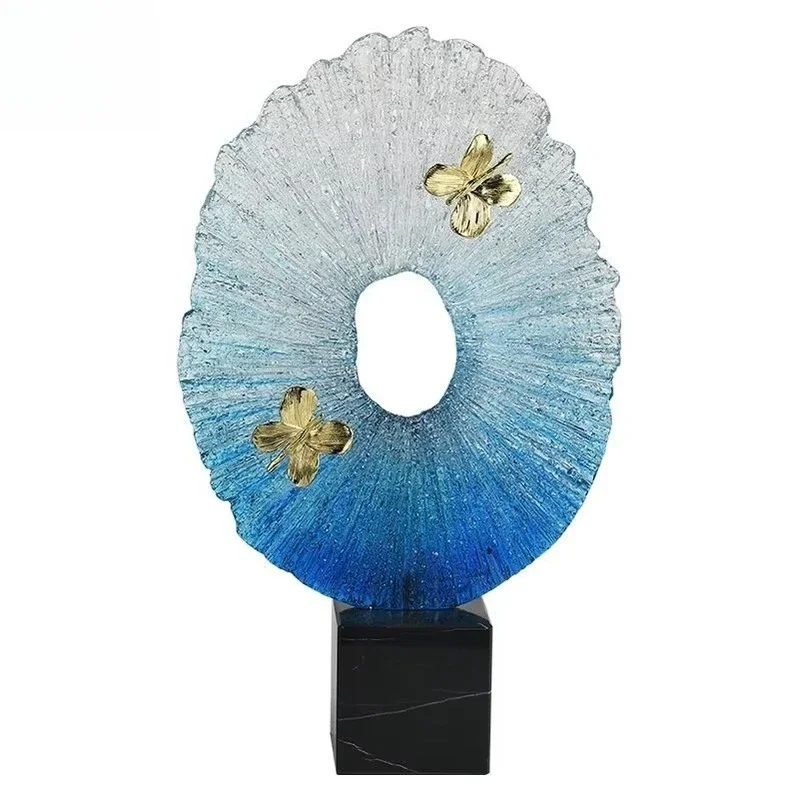 Blue and white gradual change irregular round desktop decoration modern simple transparent resin marine decoration home