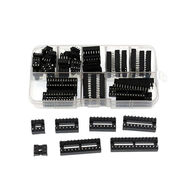 DIP IC Chip Socket Adapter 2.54Mm Pitch Dual Row Flat Pins Chip Connector 6, 8, 14, 16, 18, 20, 24, 28 Pins 66PCS