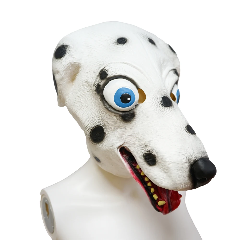 Lustige Spotted Dog Voller Kopf Maske Latex Full Face Maske Tier Cosplay Kopfbedeckungen Purim Ostern Halloween Maskerade Partei Requisiten