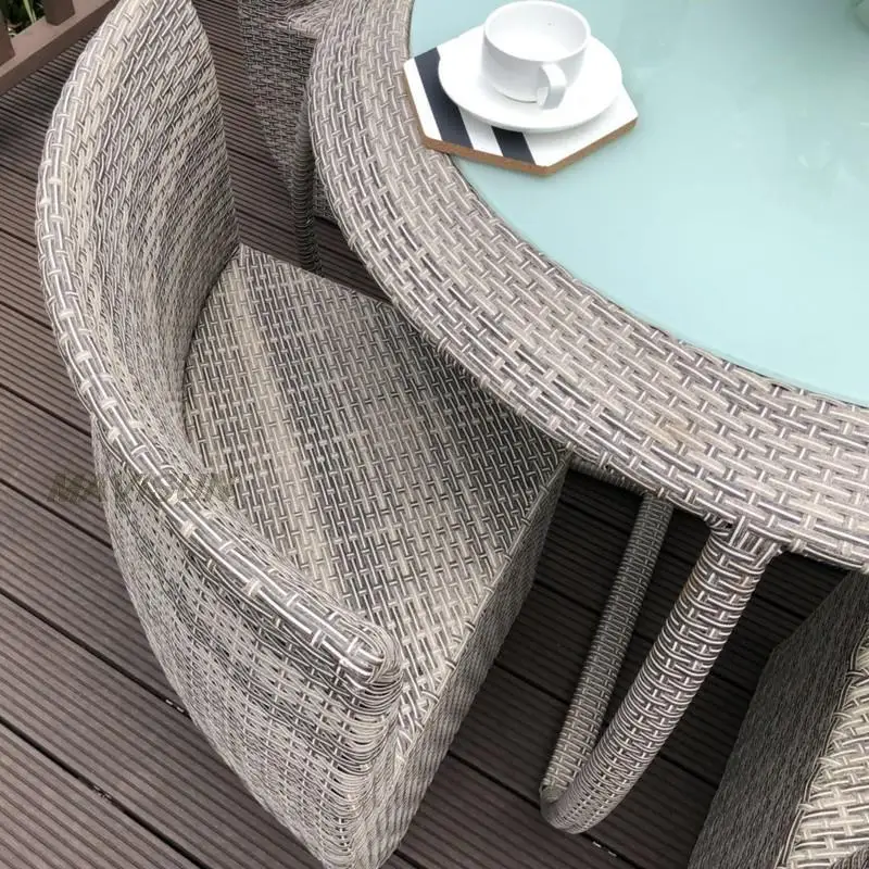 Outdoor Modern Rattan Chair And Table For External Balcony Exterior Patio Terrace Minimalist Household Furniture Set