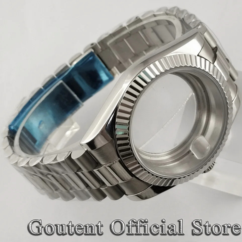 Imagem -05 - Goutent 36 mm 39 mm Caixa de Relógio Prata Pulseira Presidente Caber Nh35 Nh36 Miyota 8215 821a Dg2813 3804 Eta 2836 2824 Movimento Pt5000