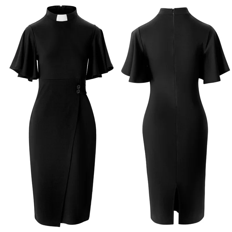 

loween Priest Church Women's Role-plang Costume Pencil Skirt Bell Sve Insert Collar Cosplay Faion Ladies' Clothing
