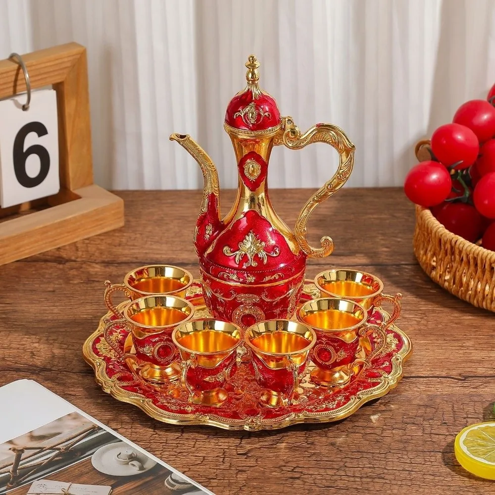 Gifts Luxury Turkish Tea Set Metal Decorative Vintage Wine Set European Style Multifunctional Teapot Kit Home